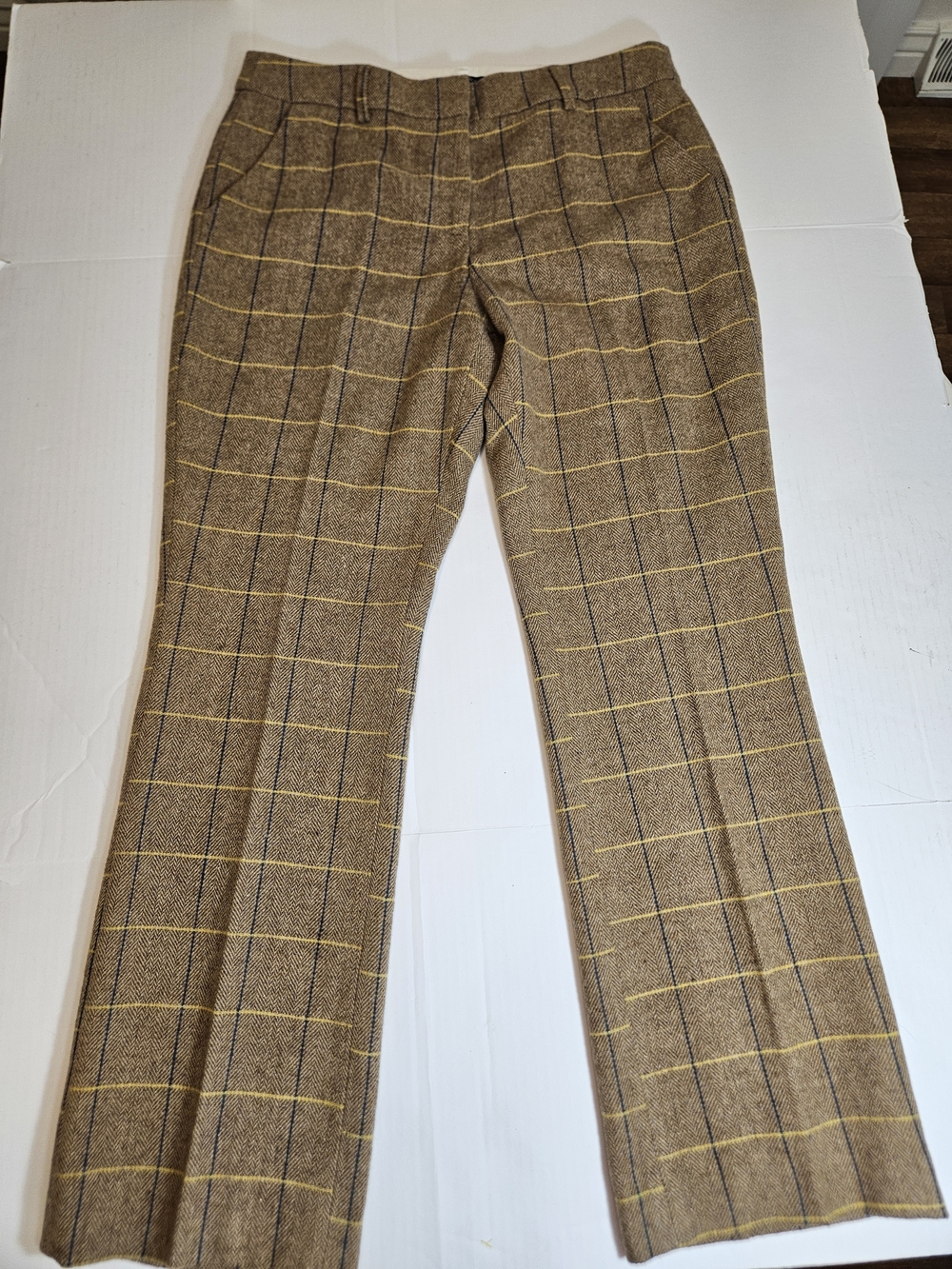 Chadwicks Of Boston Wool Blemd Brown Plaid Trousers with Yellow Windowpane 14